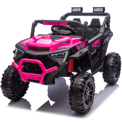iRerts 24V Ride on Toys for Kids, Powered Ride on Car UTV with Remote Control, Ride on Truck Kids Electric Cars w/ Bluetooth, Music, USB Ports, LED Lights, 4 Wheels Suspension, Ages 3-6 Gifts, Pink